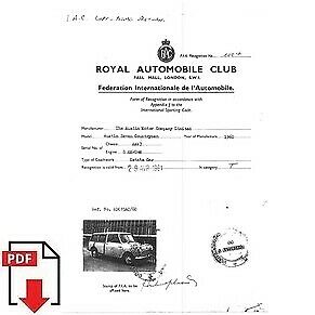 1961 Austin Seven Countryman FIA homologation form PDF download (RAC)